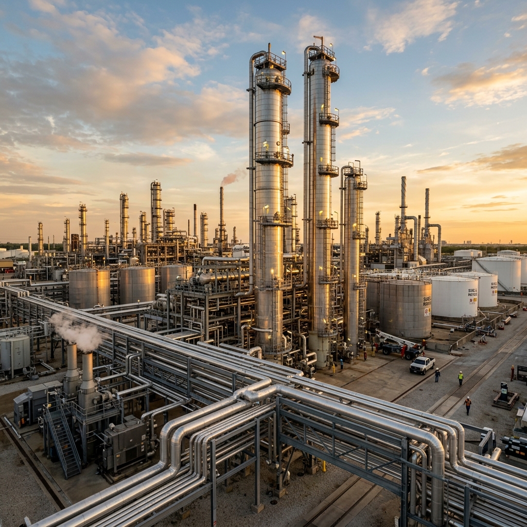 Site pétrochimique et colonnes de process calorifugées