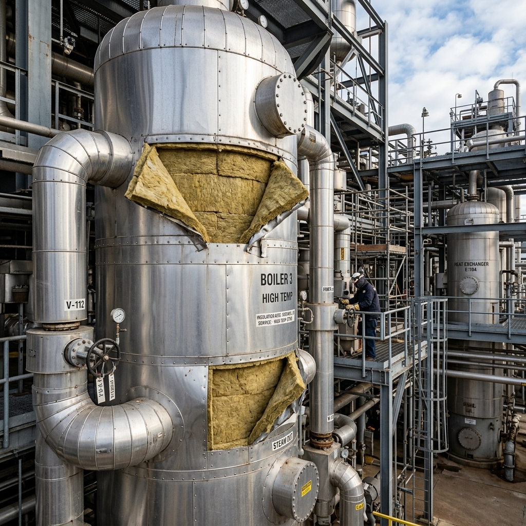 Réservoir industriel équipé d'un calorifuge thermique